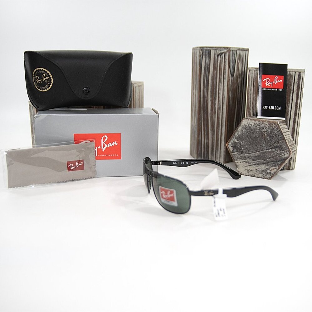 Ray Ban RB33492 Black Acrylic Metal Logo Pilot Sunglasses NWT Case